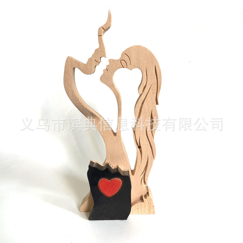 永恒的爱情侣木质雕像摆件简约木质情人亲吻工艺品摆饰房间装摆件