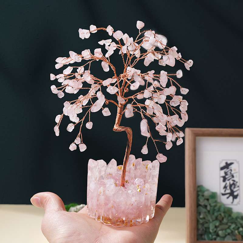 天然水晶碎石滴胶碗水晶树黄水晶发财树摆件家居桌面水晶树招财树