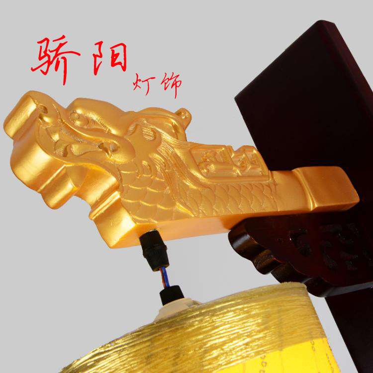 中式木艺金色树脂龙头凤纹壁灯火锅店饭店酒店工程过道走廊灯