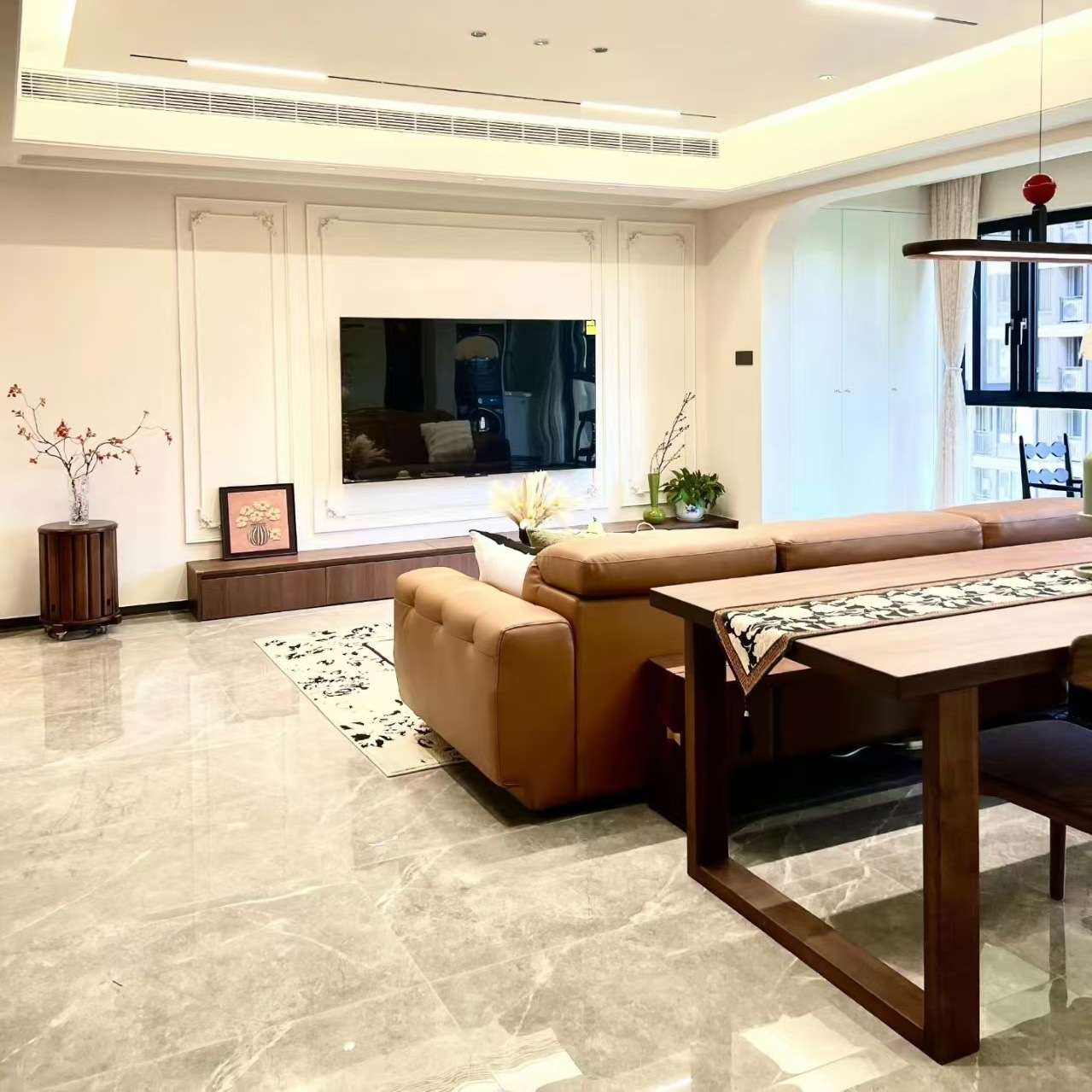 尊品森横厅实木沙发后书桌长条桌双人简约写字学习桌小户型工作台