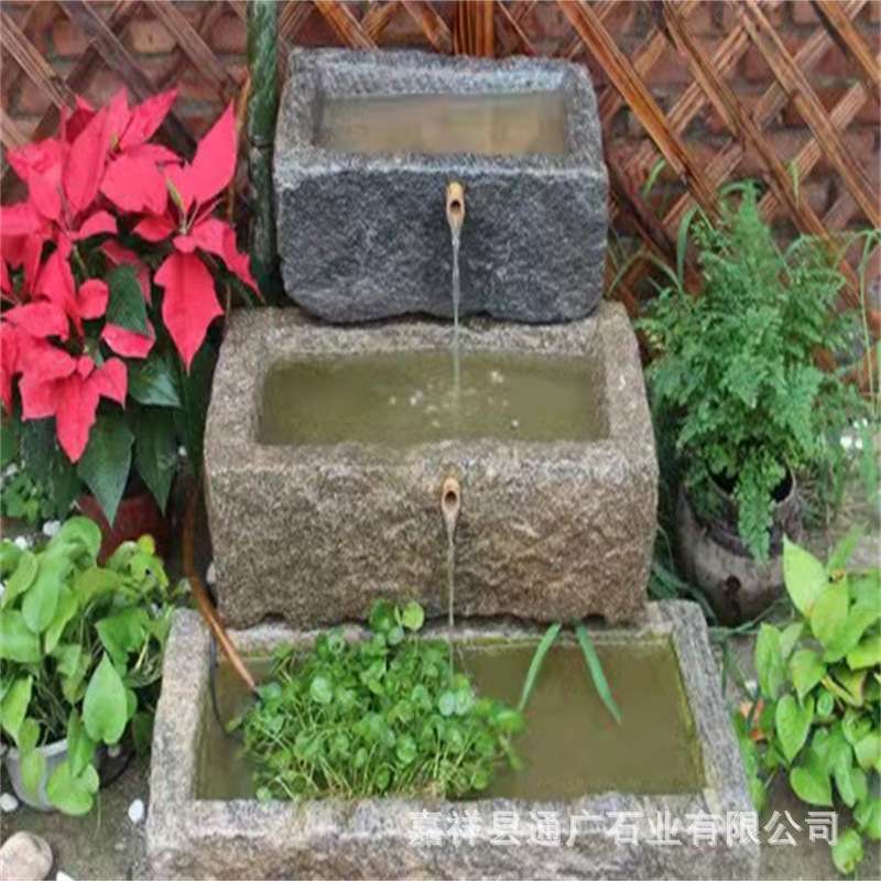 厂家出售石雕流水老石槽组装酒店装饰别墅景区旧牛槽马槽流水摆件