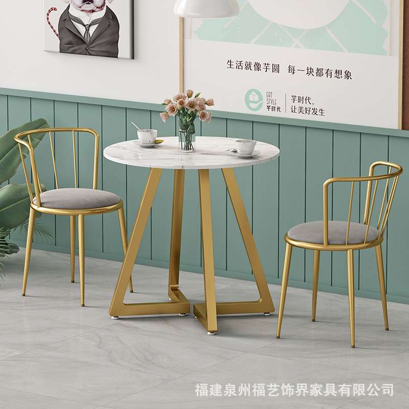 北欧大理石小圆桌奶茶店桌椅组合咖啡厅休闲洽谈一桌四椅网红餐桌