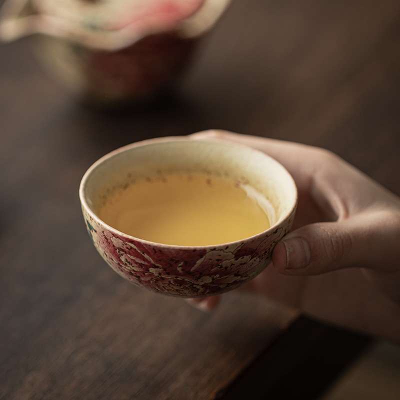 青花火石红念想旅行快客杯便携式车载露营陶瓷一壶三杯泡茶套组