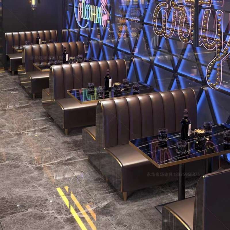 复古酒吧卡座沙发清吧咖啡厅KTV小酒馆西餐厅餐饮店商用实木圆桌