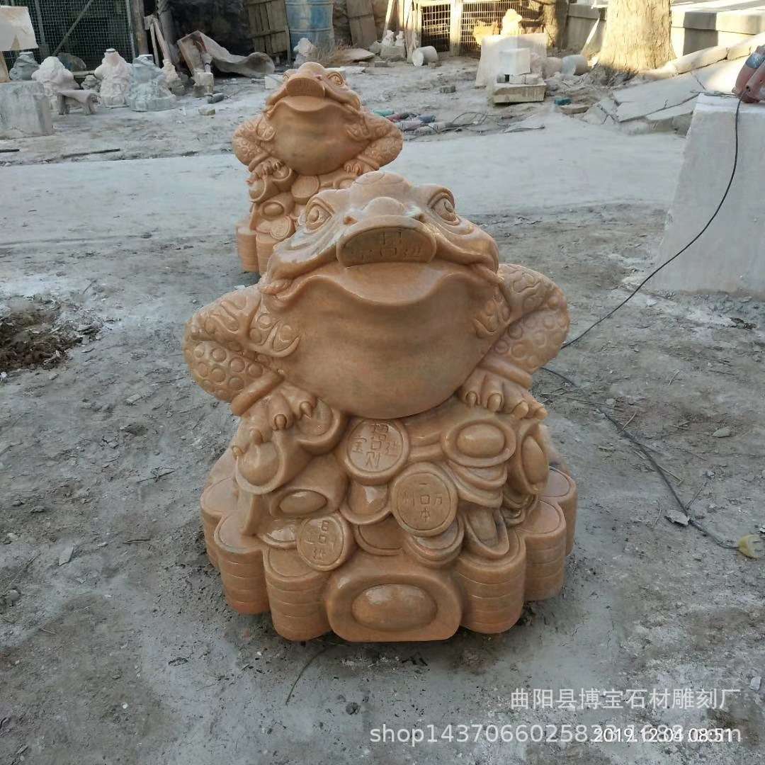 石头青蛙 青石金蟾晚霞红石雕庭院流水吐水动物摆件雕刻现货