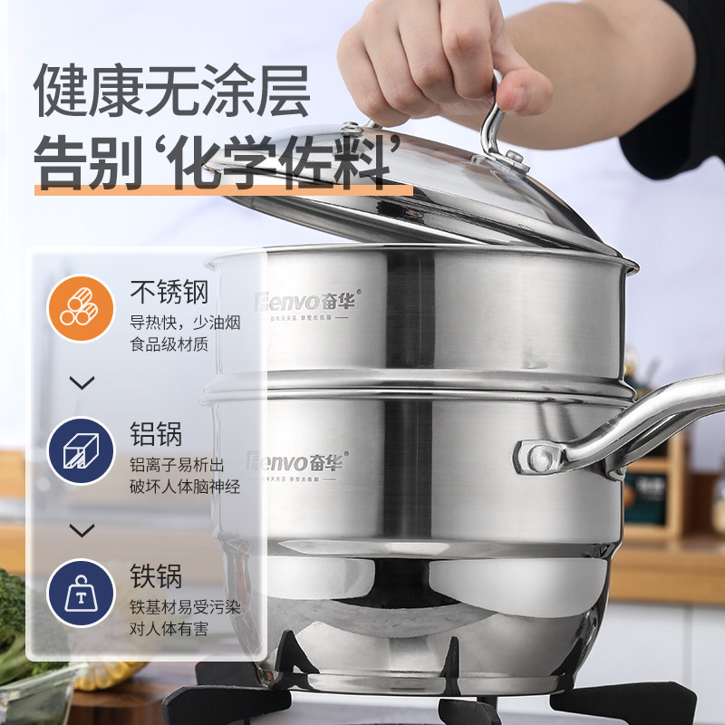 不锈钢厚底铭爵奶锅泡面锅单柄锅烘焙料理家用小汤锅炉具通用