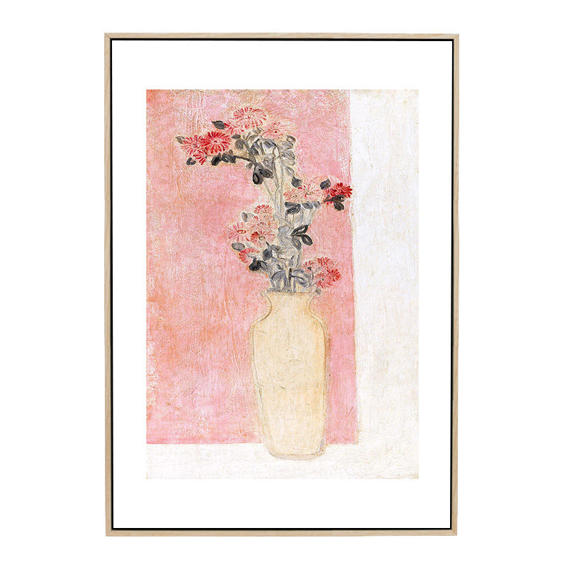 港画 复古油画花卉挂画系小众粉瓶小野菊卧室治愈床头摆件装饰画