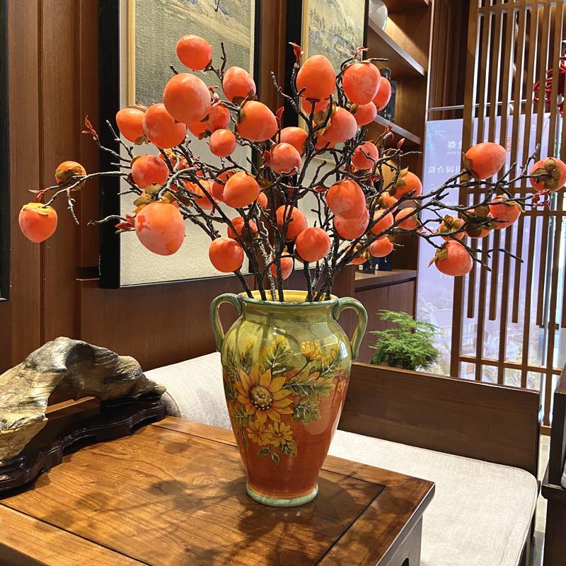 美式 彩绘向日葵陶瓷干燥花花插 特色家居摆饰客厅艺术花瓶插花装