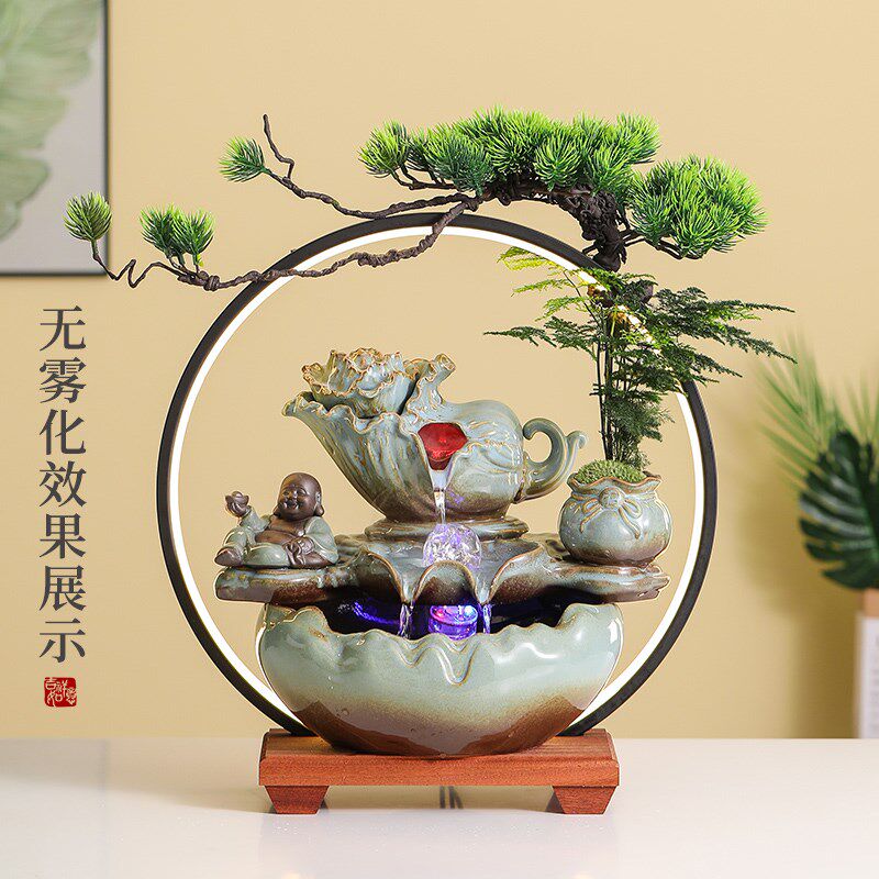 创意招财流水摆件循环水转运球客厅玄关公司办公室装饰品开业礼物