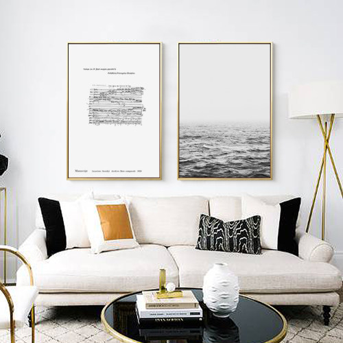 北欧风格装饰画客厅沙发背景墙挂画卧室餐厅壁画黑白创意海的乐章