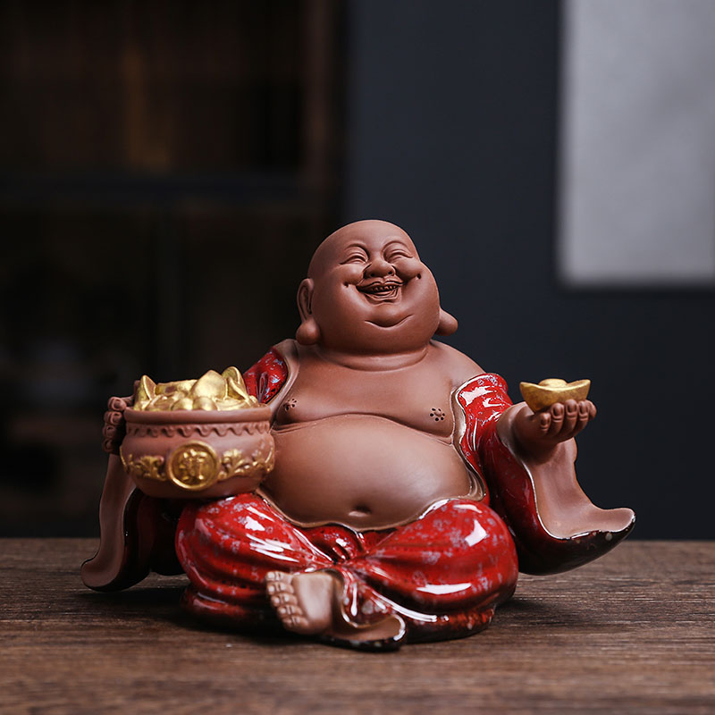 中式精品陶瓷大肚弥勒佛笑佛摆件创意家居玄关博古架办公桌面摆设