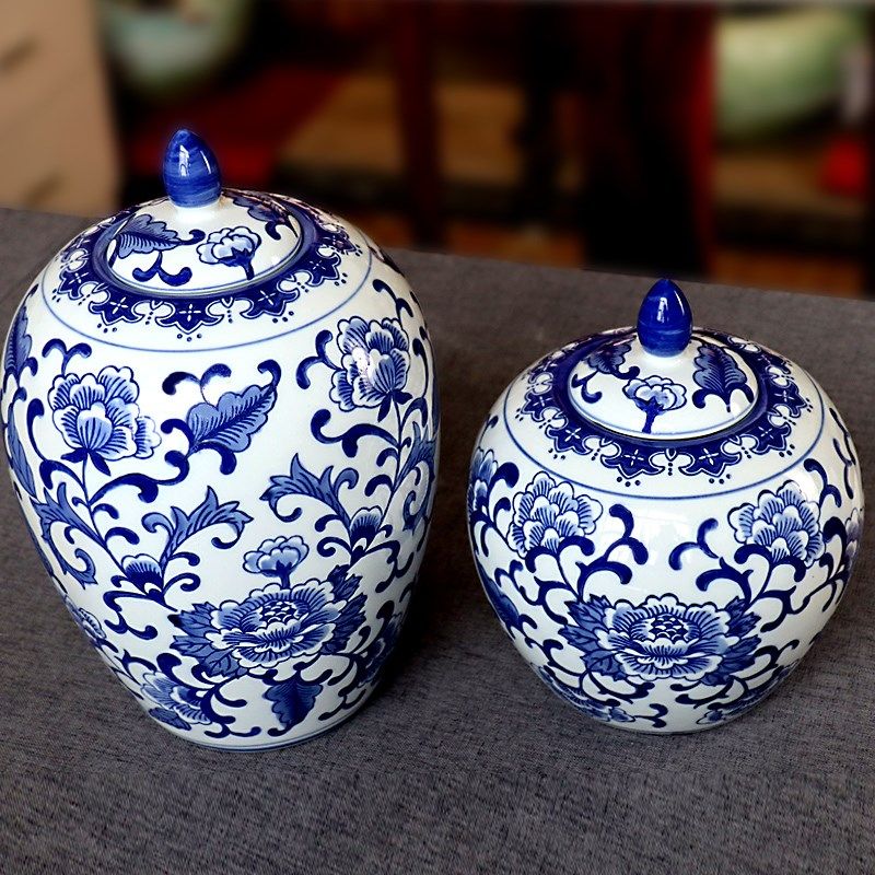 景德镇陶瓷器储物罐摆件装饰品罐子青花瓷玄关家居新中式仿古花瓶