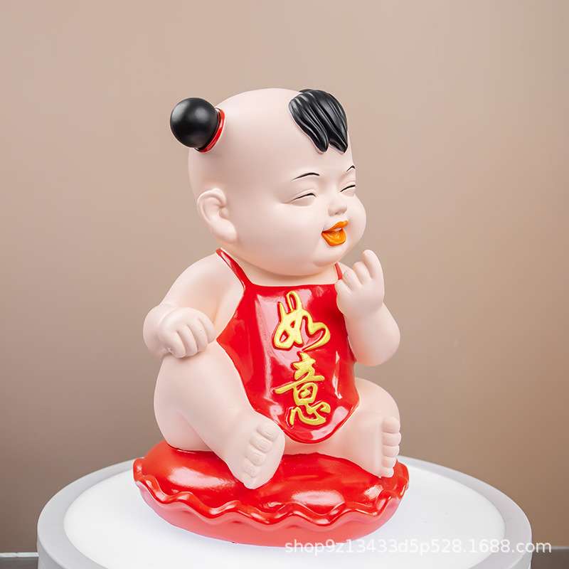 金童玉女喜娃树脂摆件情侣一对结婚红色喜庆婚庆送礼娃娃婚房摆件