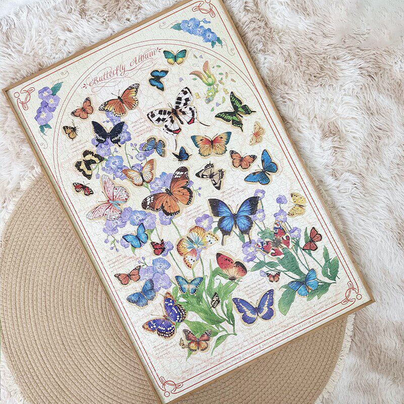 杰艺金属简约窄边猫的天空之城碟语生花1000片75x50拼图裱框 挂墙