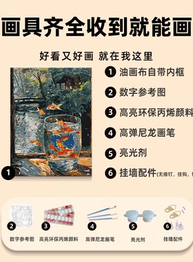 莫奈金鱼数字油画diy填充填色手工绘高级感风景丙烯油彩画装饰画