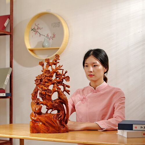 花梨木雕喜上眉梢根雕摆件雕刻工艺品家居客厅装饰品开业乔迁送礼