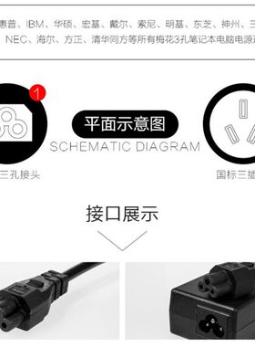 ENVISION易美逊液晶显示器E2719G电源线梅花三孔插头线AC100-240V