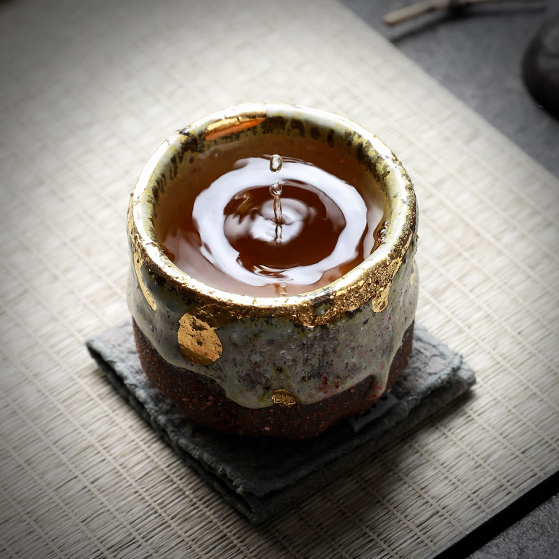 日式风纯手工柴烧茶杯粗陶志野烧主人杯陶瓷茶具单杯高档描金茶盏