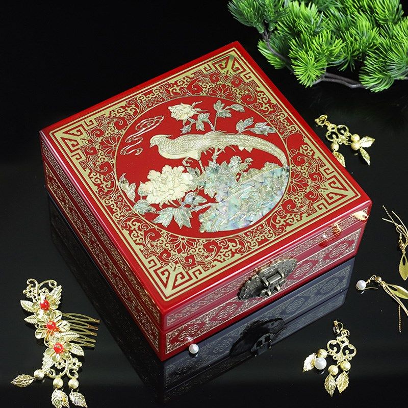 送老外中国风镶嵌铜丝螺钿礼品非遗平遥漆器婚庆陪嫁首饰盒礼盒