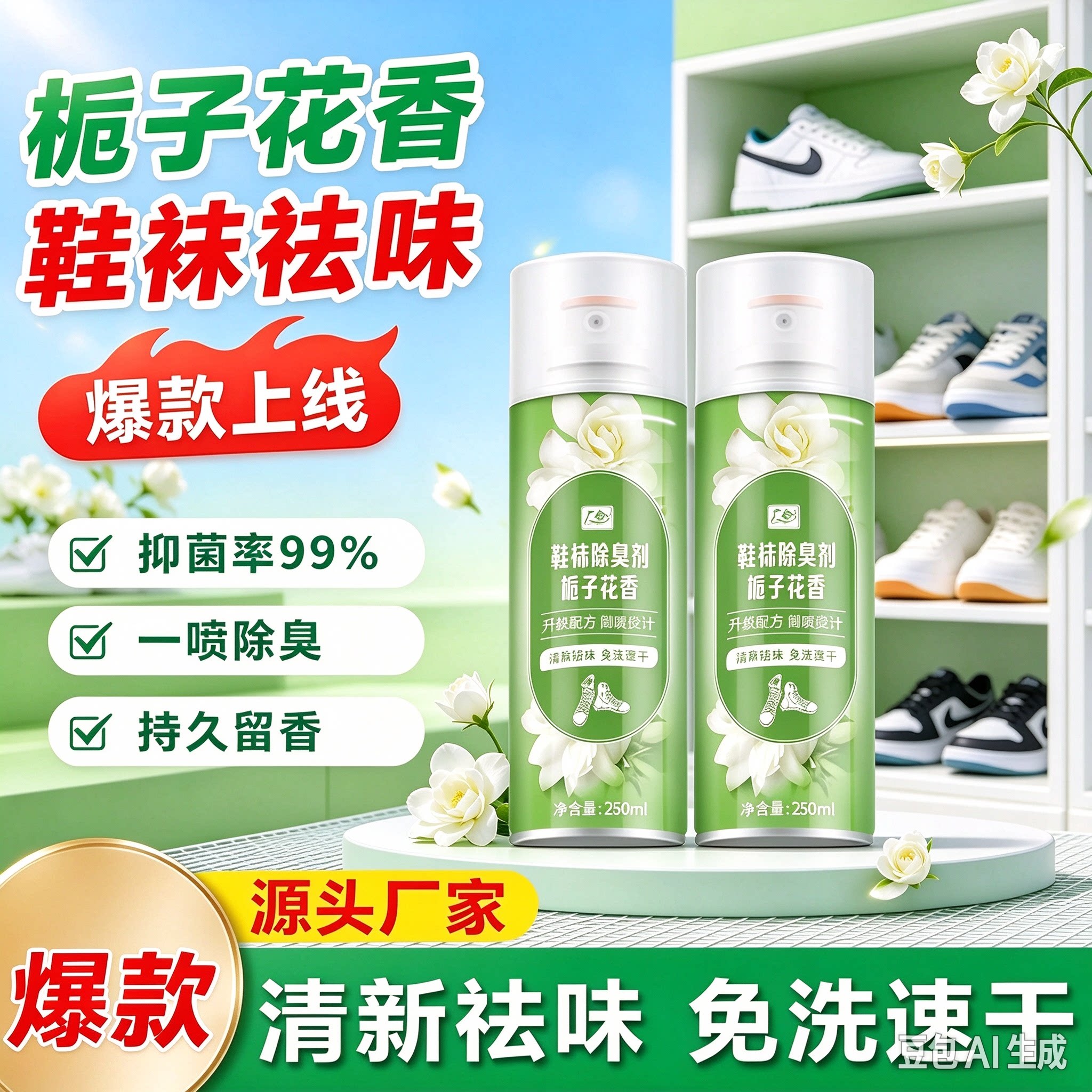 【正品】栀子花香鞋袜除菌除臭喷雾干爽留香清新净味鞋子除臭剂YY