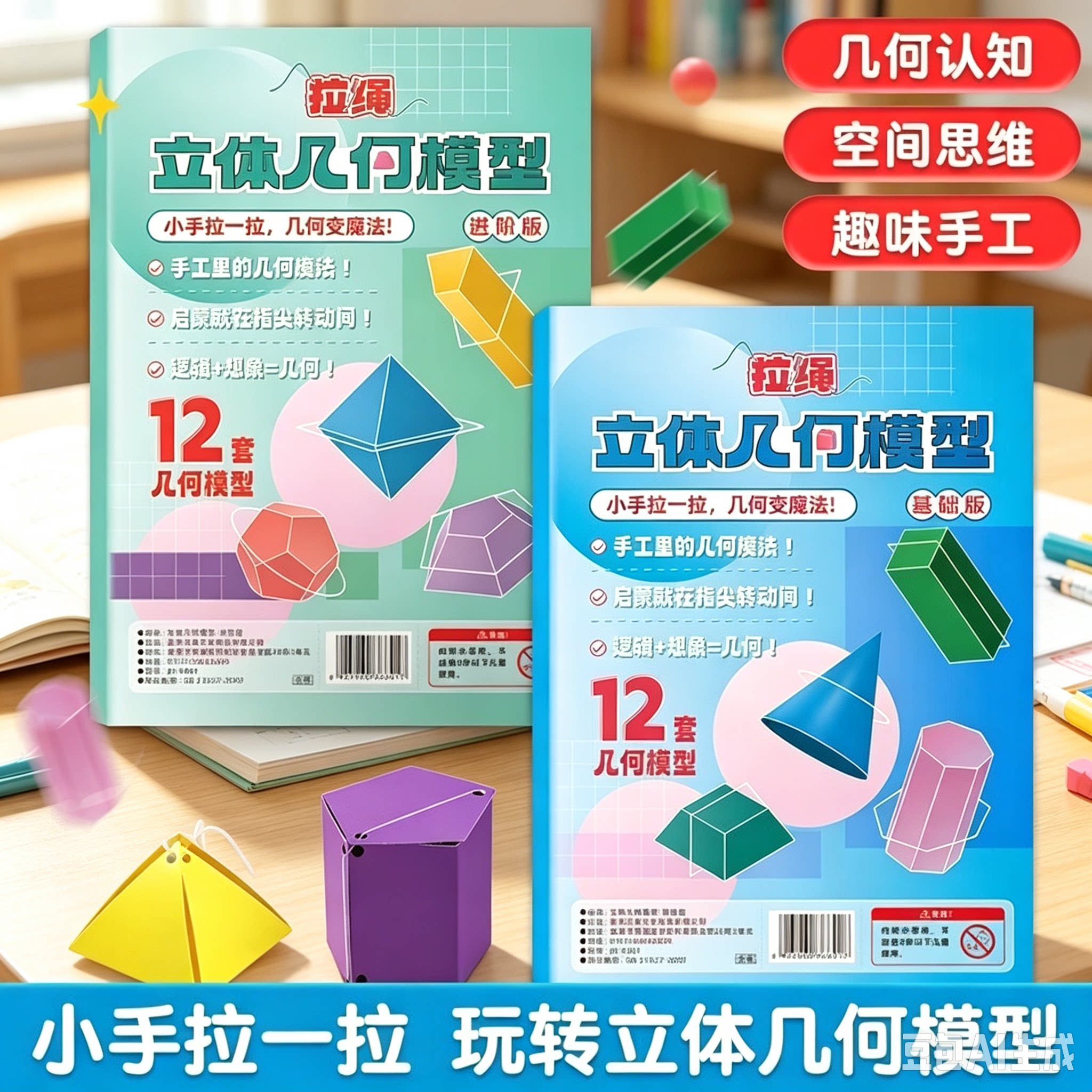 DIY立体几何本数学几何小学生空间思维训练游戏书益智玩具YY