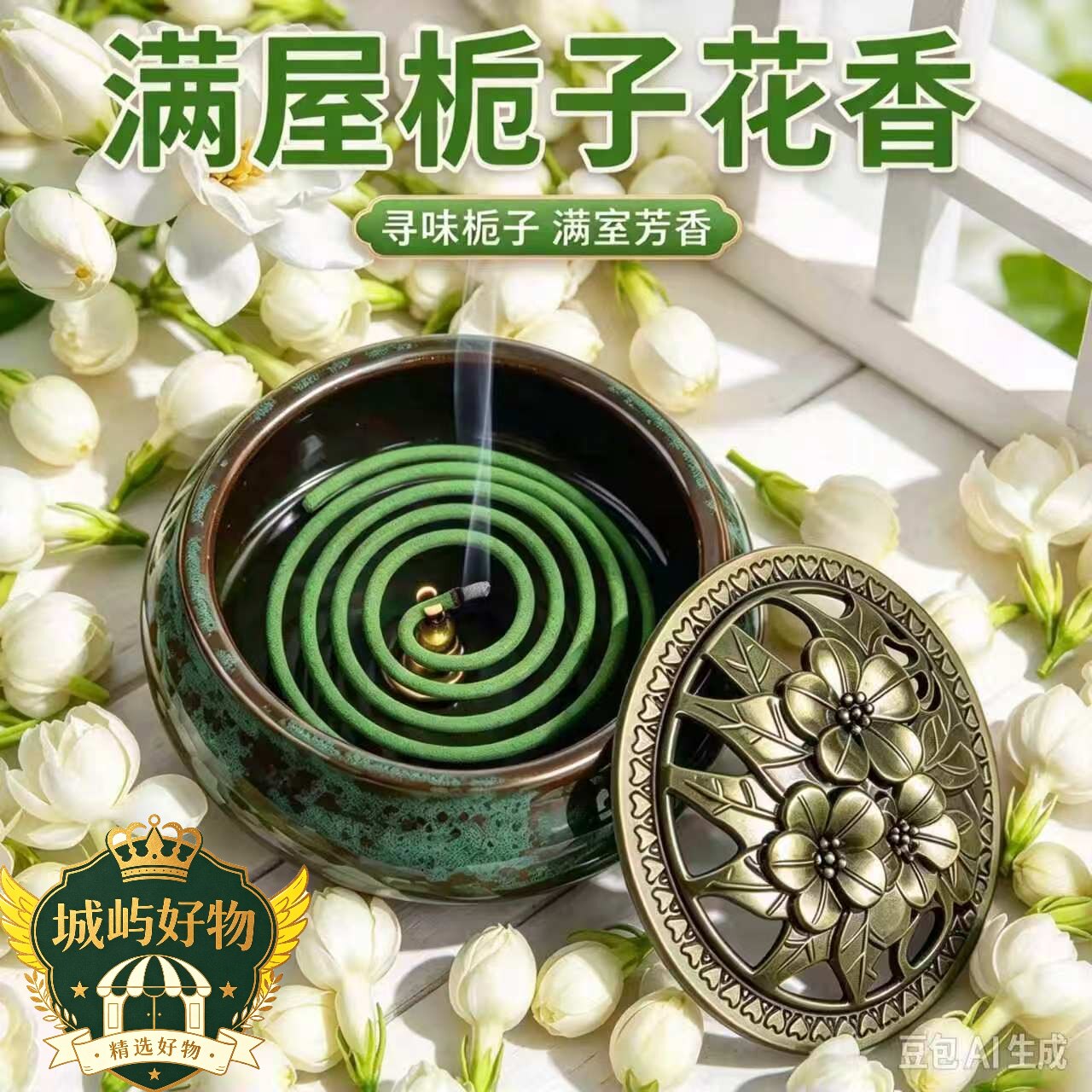 【送陶瓷香炉】天然栀子花香薰檀香家用盘香室内持久留香熏香ZY