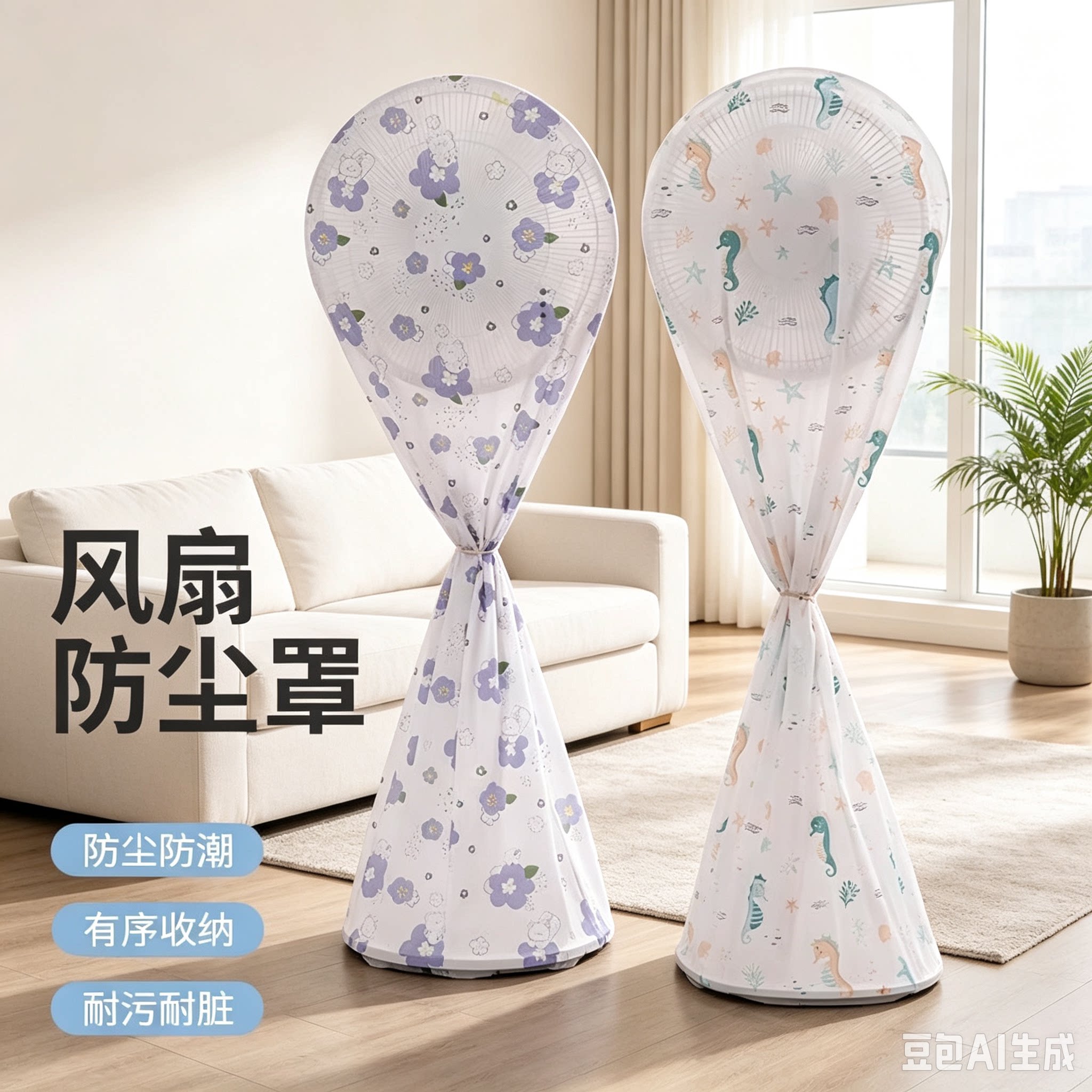 立式电风扇罩家用风扇防尘罩落地扇通用防尘套全包印花防尘纳YY