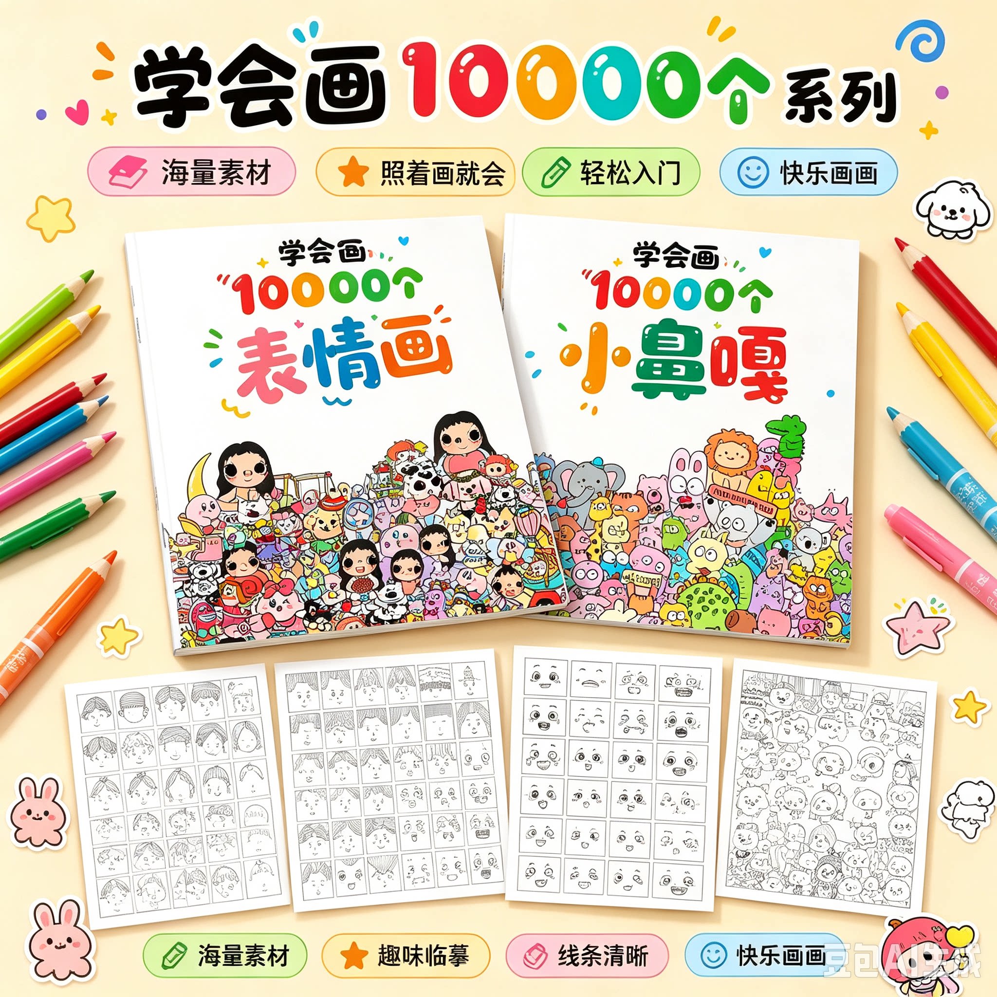 学会画1万个小鼻嘎表情画画本线条画线稿临摹绘画本简笔画解压ZY