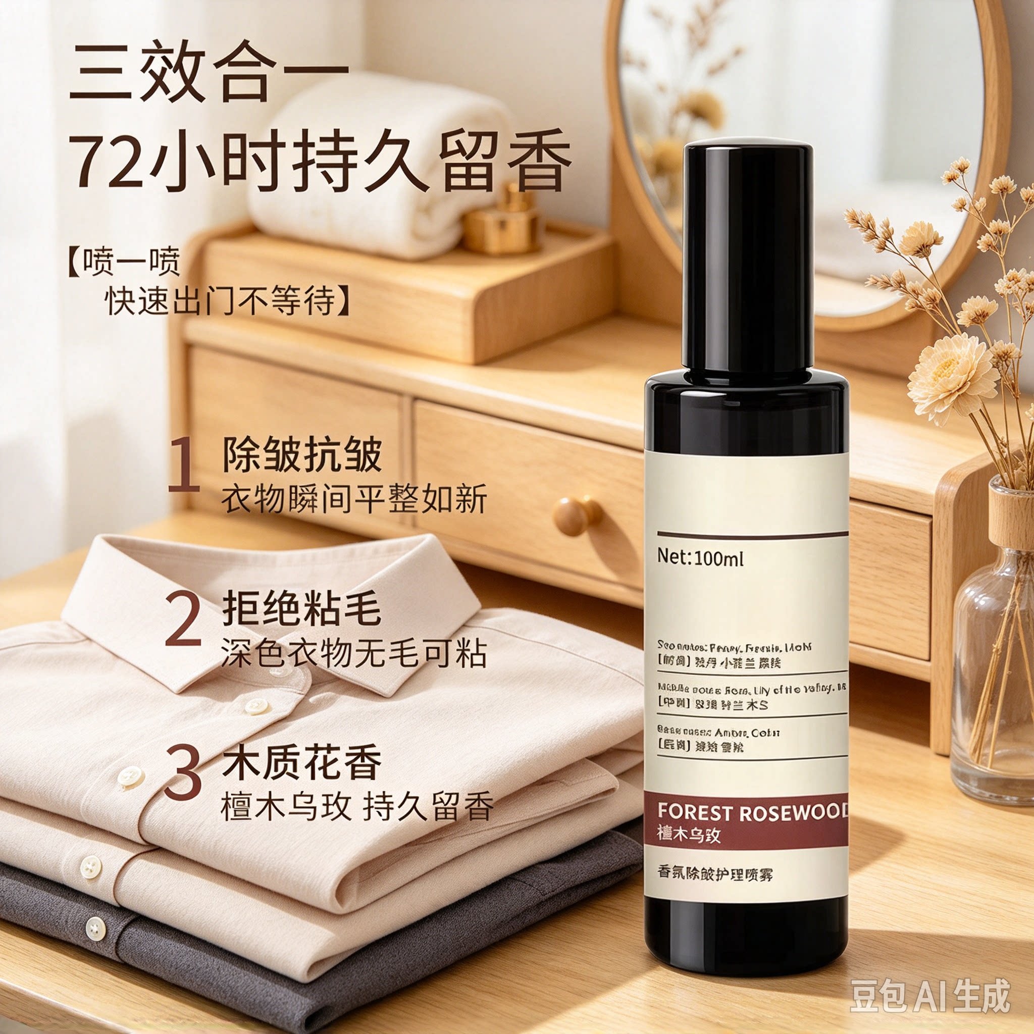 【会员热销】衣物香氛除皱喷雾防粘毛抑菌祛味喷雾免洗免熨烫YY2
