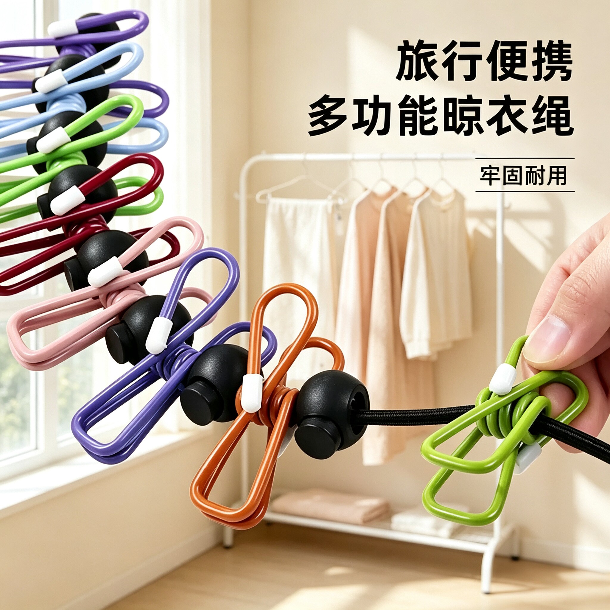 晾衣绳加粗户外旅行晾衣绳宿舍室内外免打孔防风晒被子晾晒绳JC