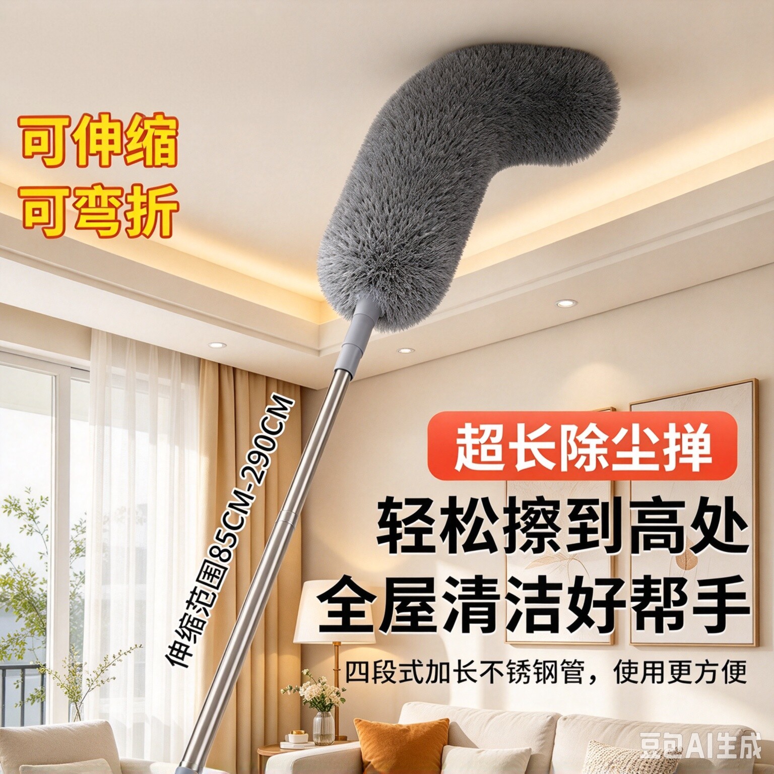扫灰不扬尘可伸缩清洁吸灰打扫神器加长可弯曲可反复水洗除尘掸YY