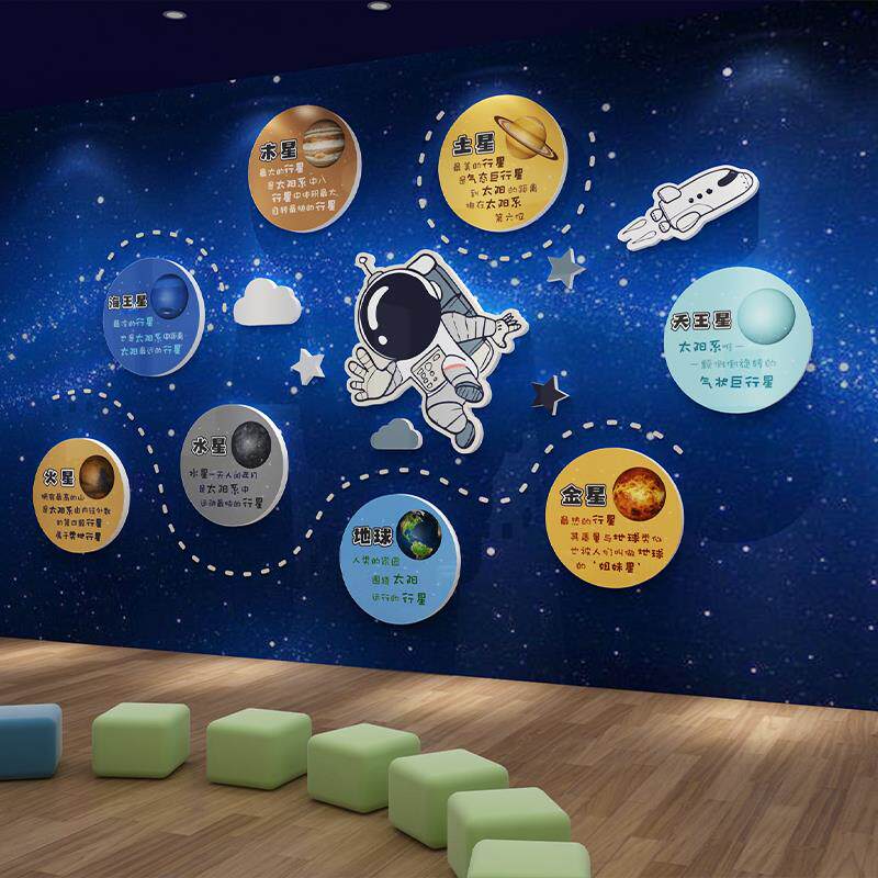 幼儿园墙面装饰托管太空环创八大星系主题文化成品布置材料形象贴