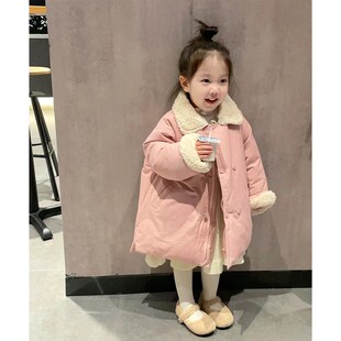 韩国童装女童棉服冬装外套2023新款女宝宝加厚保暖儿童中长版棉衣