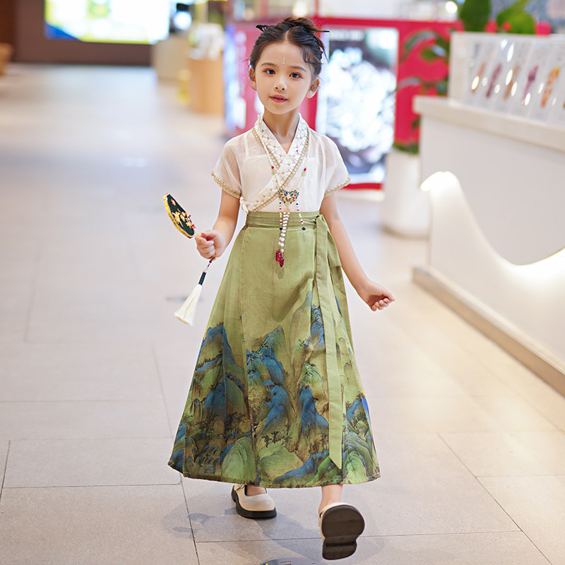 马面裙女童汉服改良唐装古风套装夏天女孩中国风古装明制儿童夏款图片