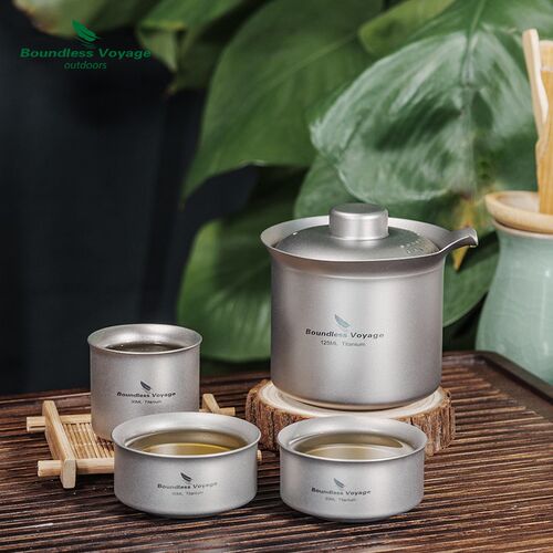 必唯纯钛鹰e嘴户外茶具套装轻量便携茶杯双层防烫旅行泡茶器功夫