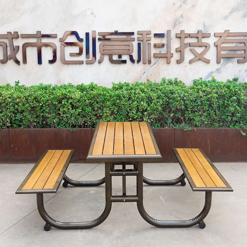 户外公园椅不锈钢休闲连体桌椅露天庭院酒吧餐厅学校桌椅