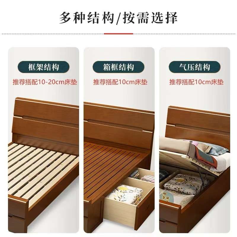 新中式实木床单人床1.2米1.5米经济型双人床宾馆民宿家用全实木床