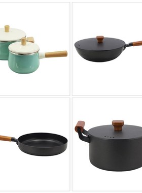 样板间厨房组合摆件新中式黑色汤锅煎锅铁锅软装饰品道具摆设套装