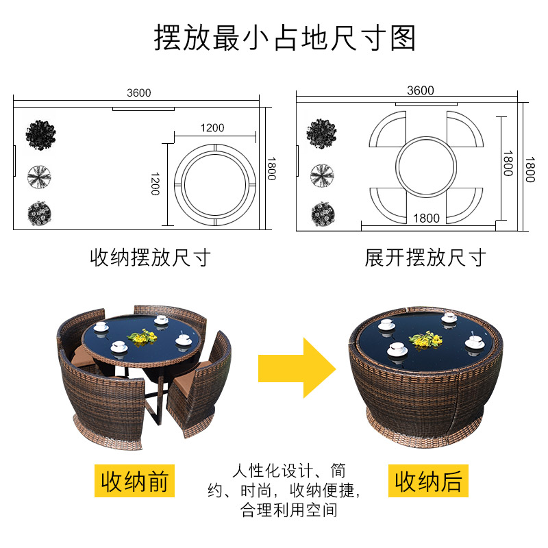 户外桌椅庭院带伞 天台院子桌椅阳台竹藤椅腾编椅 花园五件套铝架