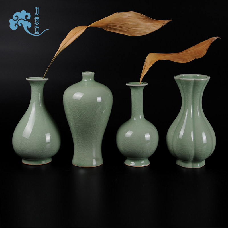 汝窑瓷器花瓶陶瓷插花瓷瓶青瓷中式简约古典博古架书房高级感摆件