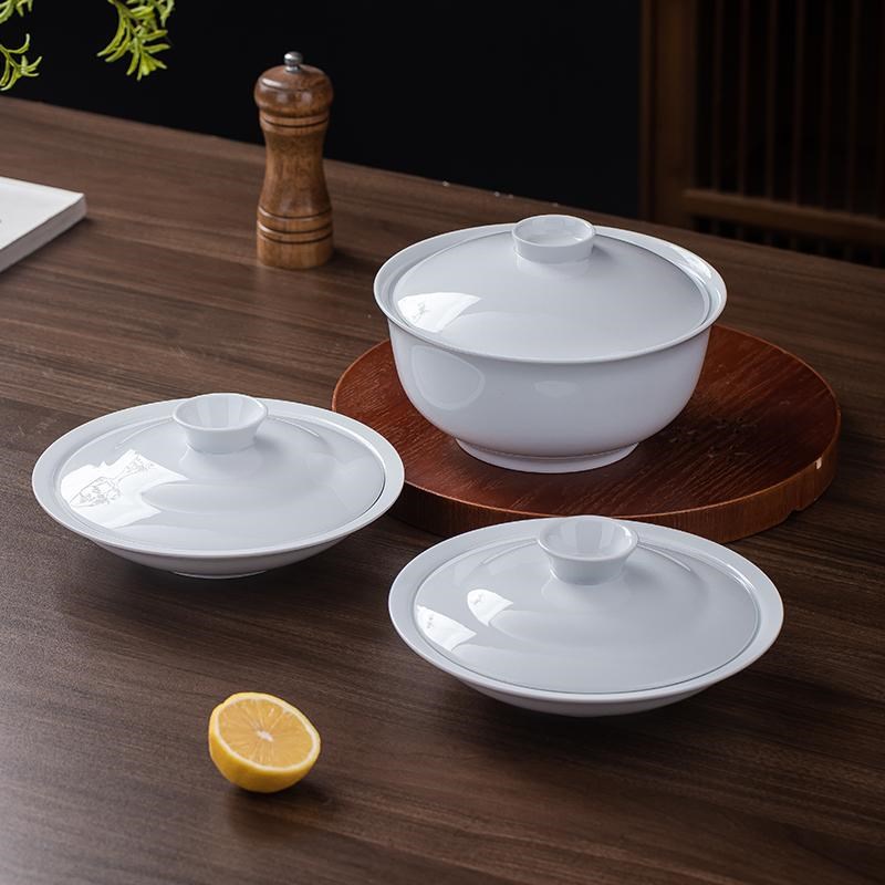 景德镇中式高温白瓷带盖品锅家用面碗汤煲汤锅陶瓷餐具合和器纯白