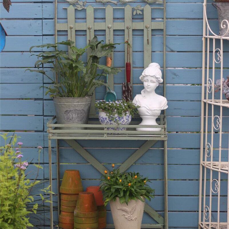 铁艺双层花架工作台落地式复古做旧花园庭院户外多肉花盆置物架