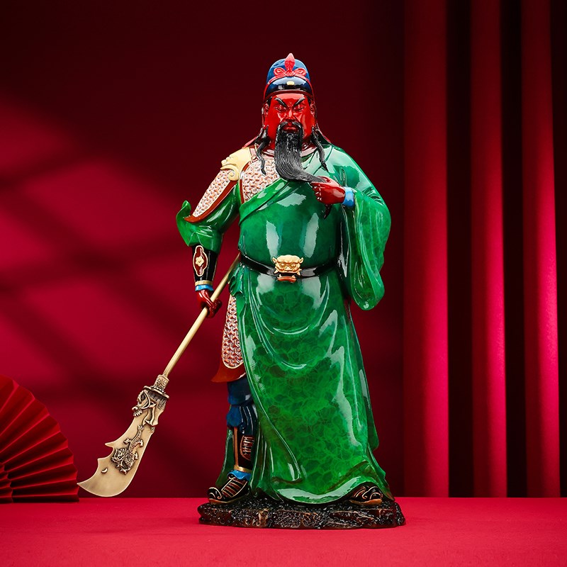黄铜关帝圣君神像关羽关公武财神招财关二爷摆件绿袍关公佛像