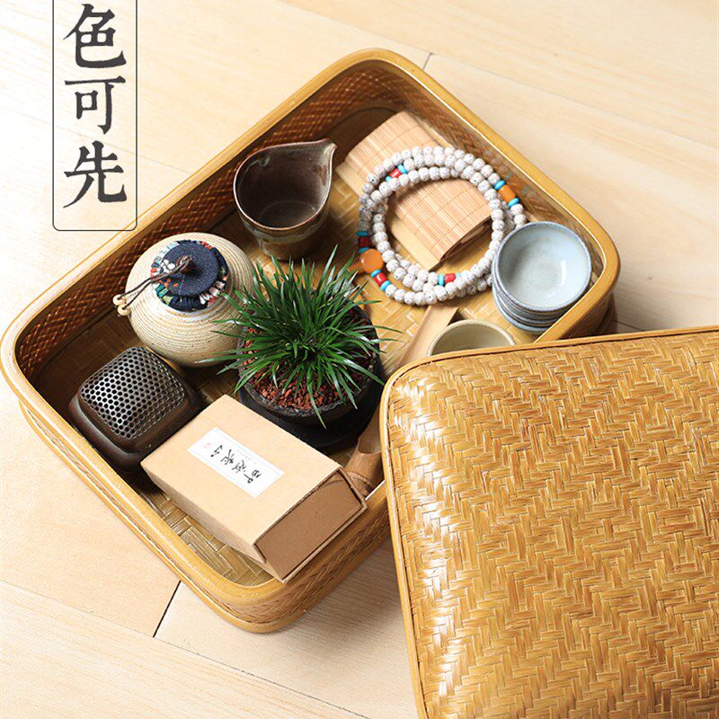 老匠人手工竹编茶盒茶道零配茶具收纳盒首饰盒日式漆器民间手工艺