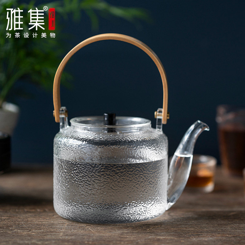雅集茶具透明壶提梁壶耐热加厚锤纹玻璃煮水壶烧水带把大容量茶壶