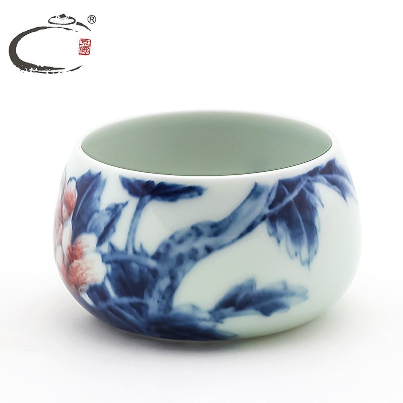 京德珍藏釉中彩牡丹杯 手工绘制大号茶具 景德镇陶瓷功夫茶杯