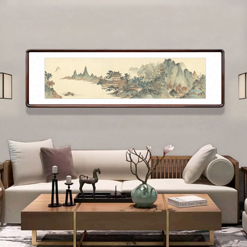 溥儒国画水墨山水画中式客厅装饰画沙发背景墙壁画办公室横幅挂画