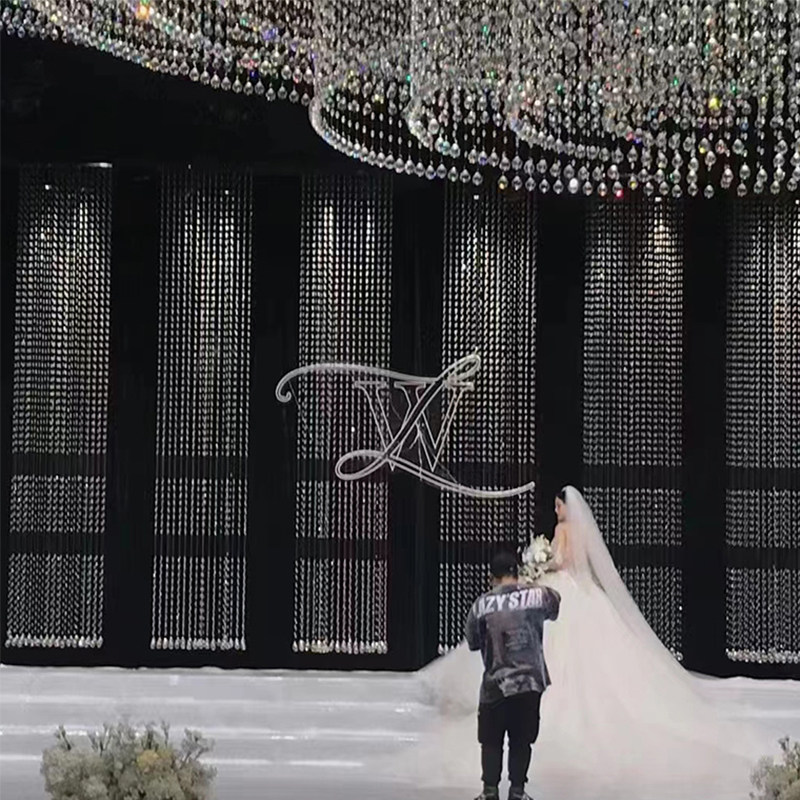 婚庆镂空水晶珠帘分段珠串婚礼用品吊顶珠链子舞台背景柱装饰道具