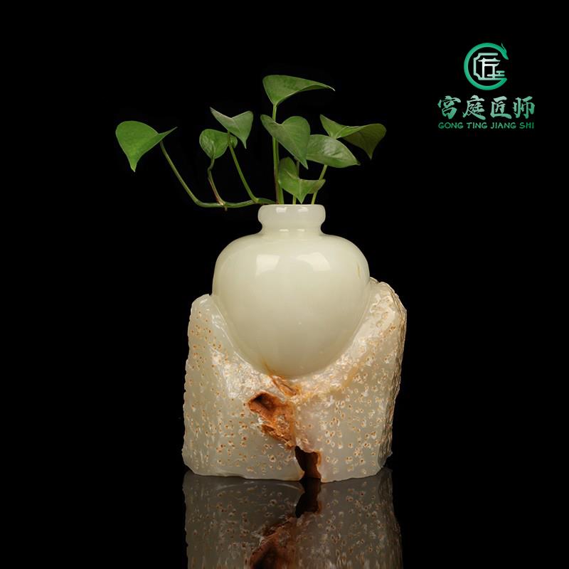 天然玉石中式花瓶摆件 适用客厅电视柜的台面花瓶装饰