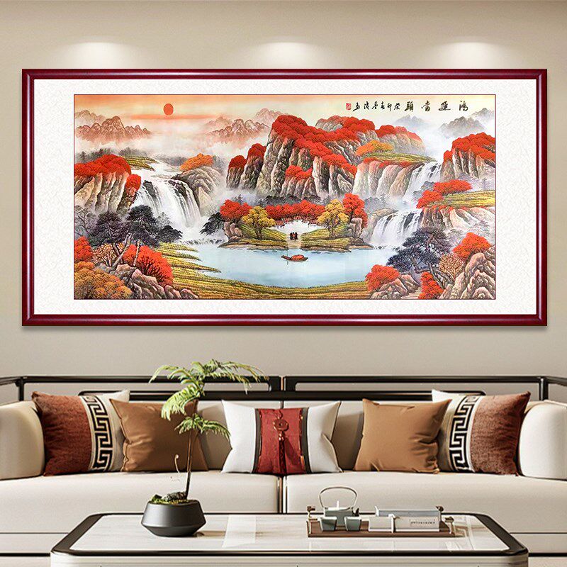 纯手绘鸿运当头国画山水画客厅装饰画聚宝盆字画办公室挂画靠山图